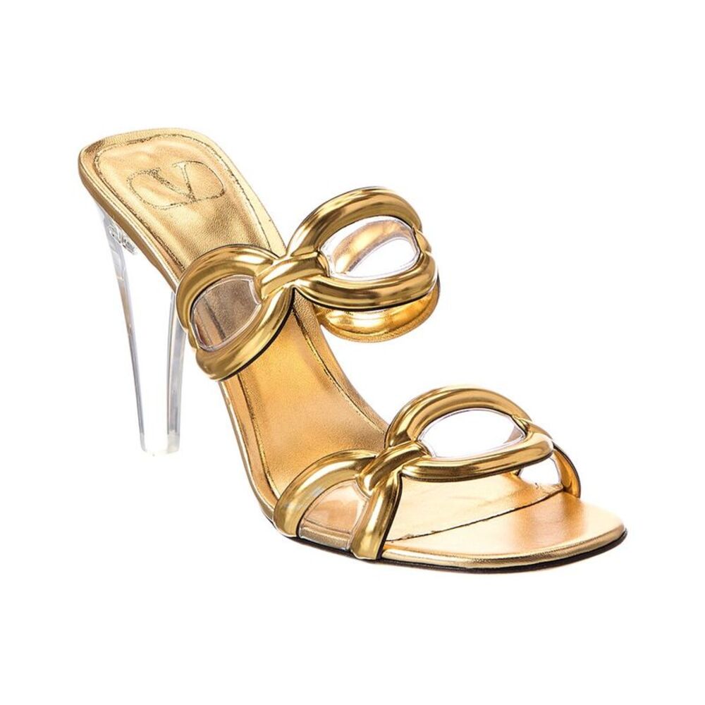 Valentino 100 Leather & Vinyl Sandal, Gold